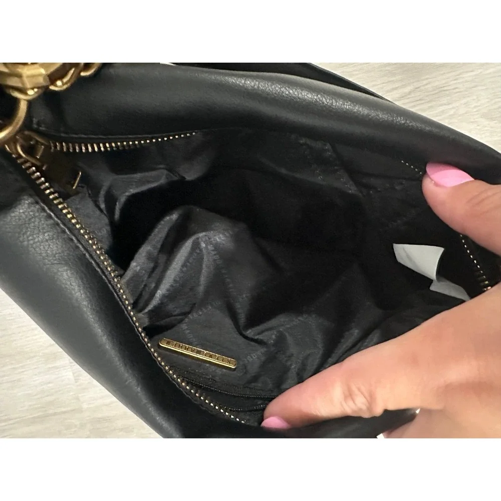 Steve‎ Madden Black Faux Leather Shoulder Bag Gold Chain Accent
